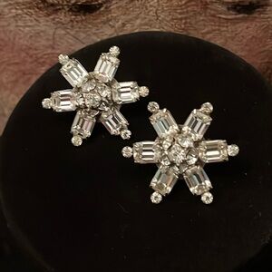 60’s Vintage Celestial Clip On Earrings Clear Glass Rhinestones